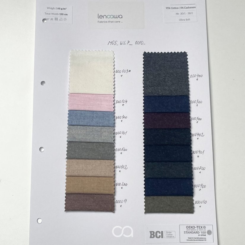 Tkaniny ze směsi bavlny a kašmíru I 148 g/m2 - Kód produktu: MOS_WLP_0010_000103 - bílá, _0015_000100 - bílá