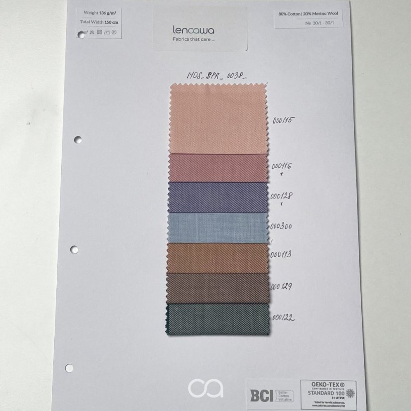 Tkaniny ze směsi bavlny a Merino vlny I 136 g/m2